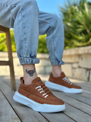 Ladder Pattern Lace-up Men's High-top Taba Suede White Sole Sneakers