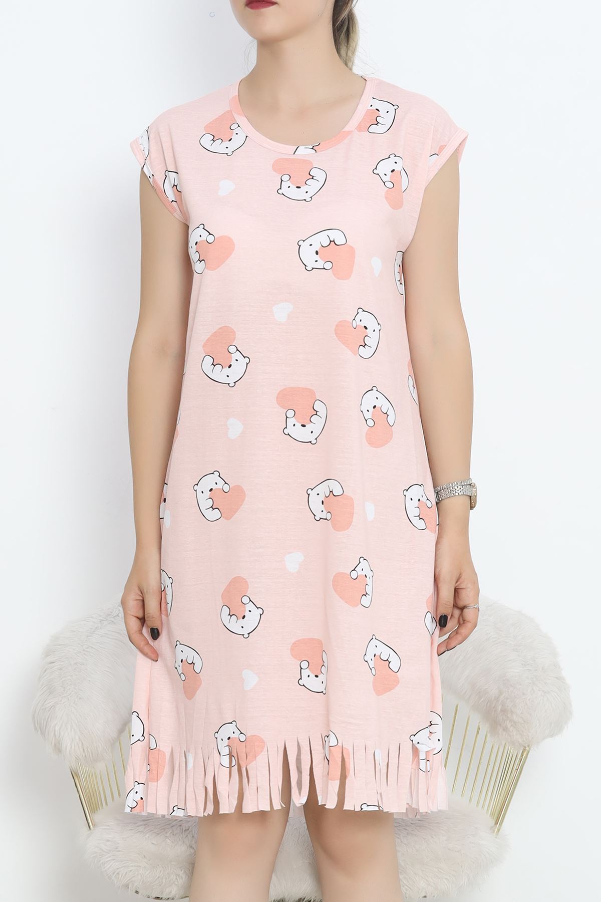 Printed Rotation Tasseled Dress PowderPink