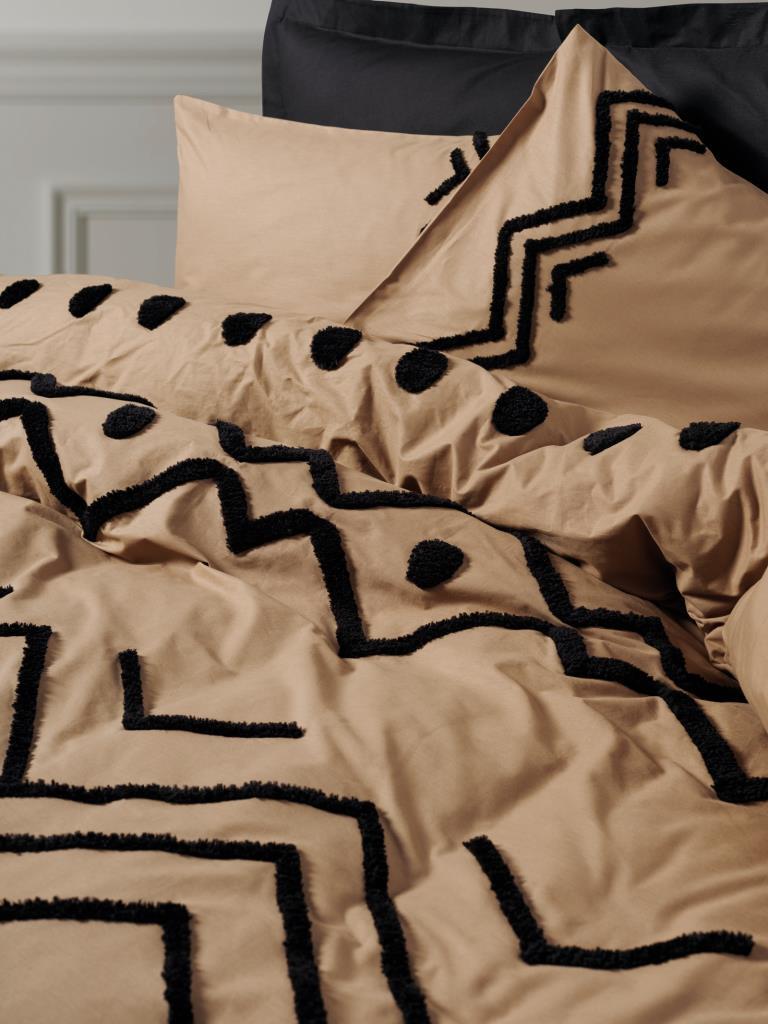 Puff Embroidered Ranforce Double Duvet Cover Set Elio Copper Black