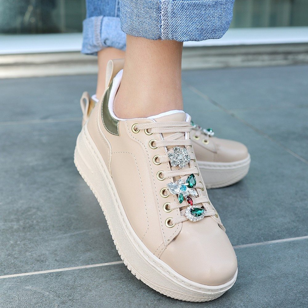 Nude Skin Stone Lace-up Sneakers