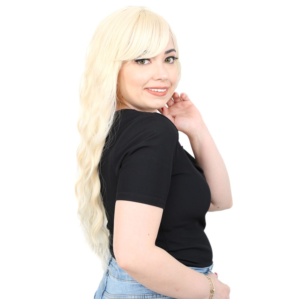 Long Water Wavy Look Kanekalon Fiber Synthetic Wig / Platinum with Special Bangs