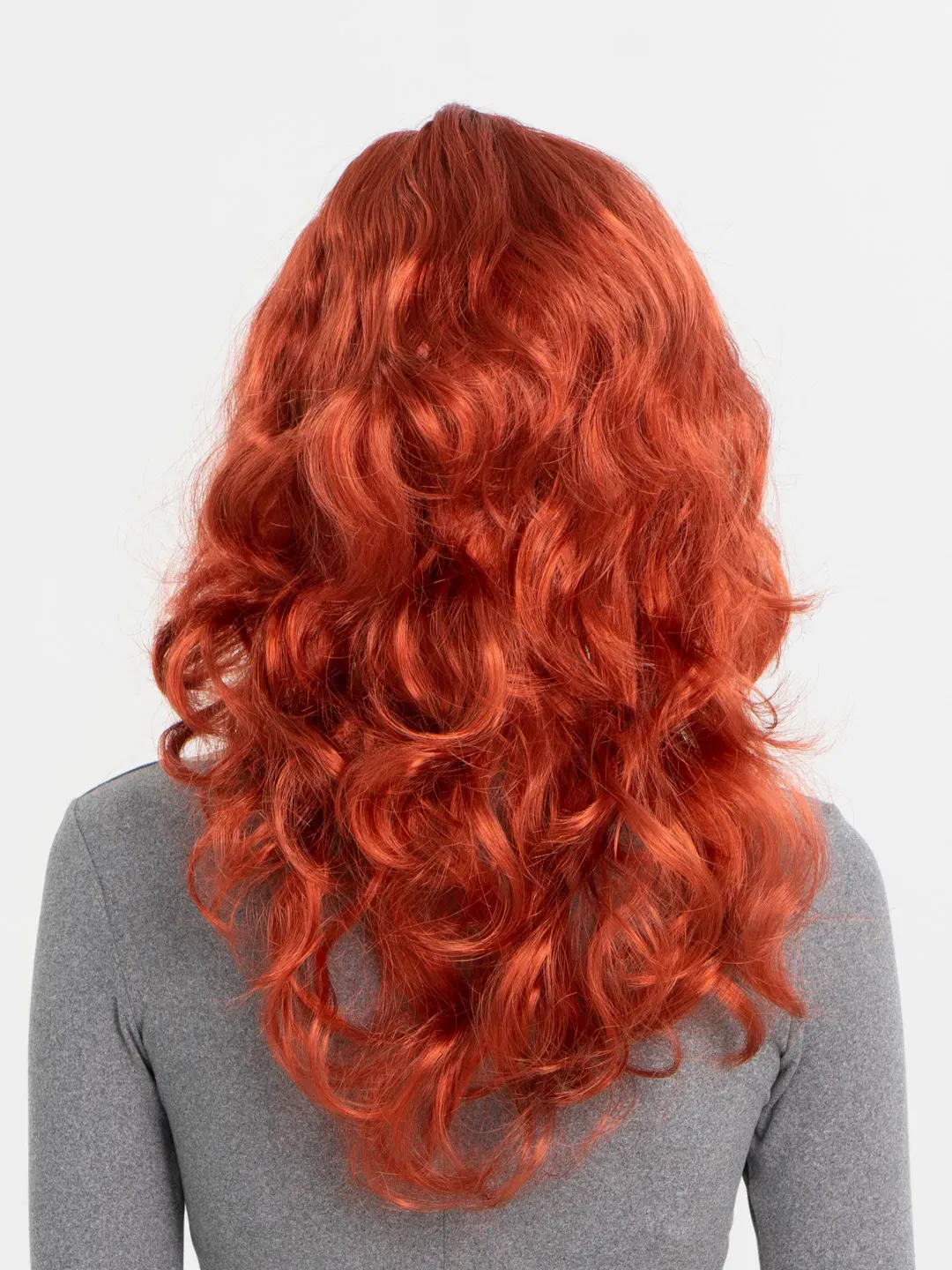 Red Color Wavy Long Party Wig with Bangs