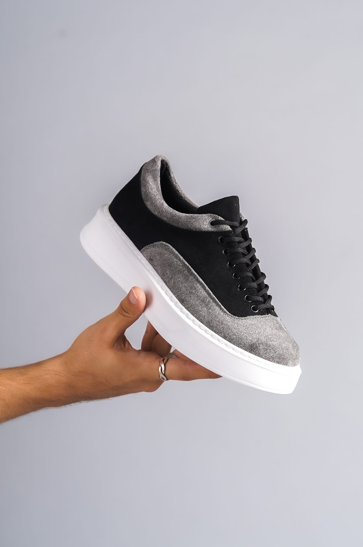 Black Gray Suede Lace-up Casual Men's Shoes