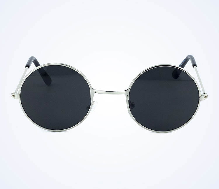 Round Glass John Lennon Style Black Glasses with Silver Frame