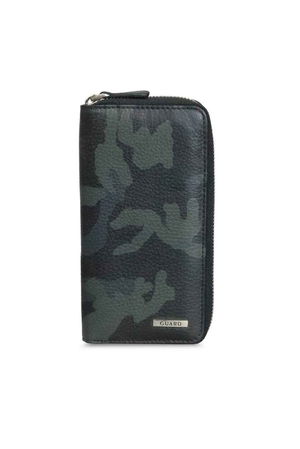 Navy Blue Camouflage Printed Leather Zipper Wallet