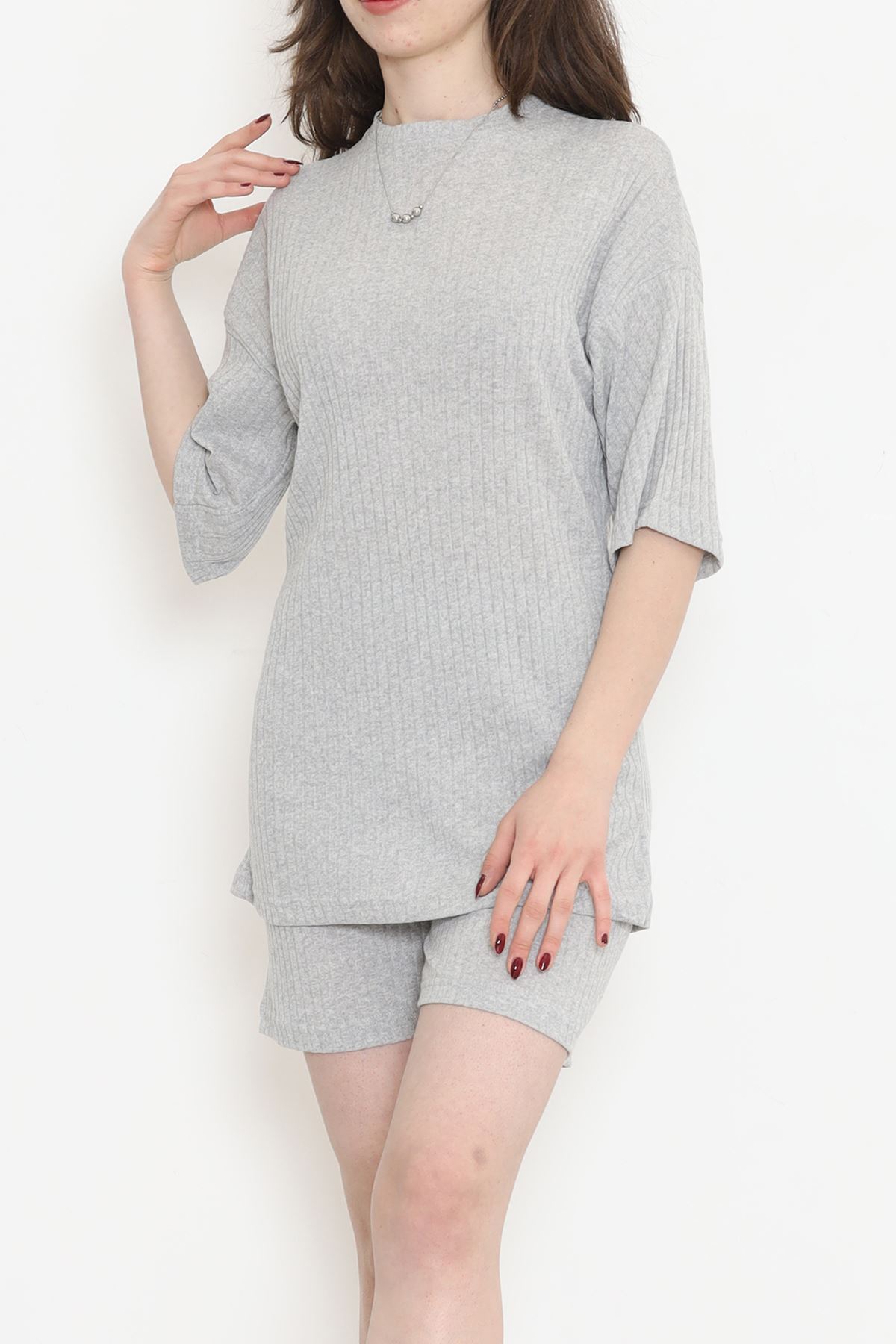 Crew-Neck Shorts Set Gray