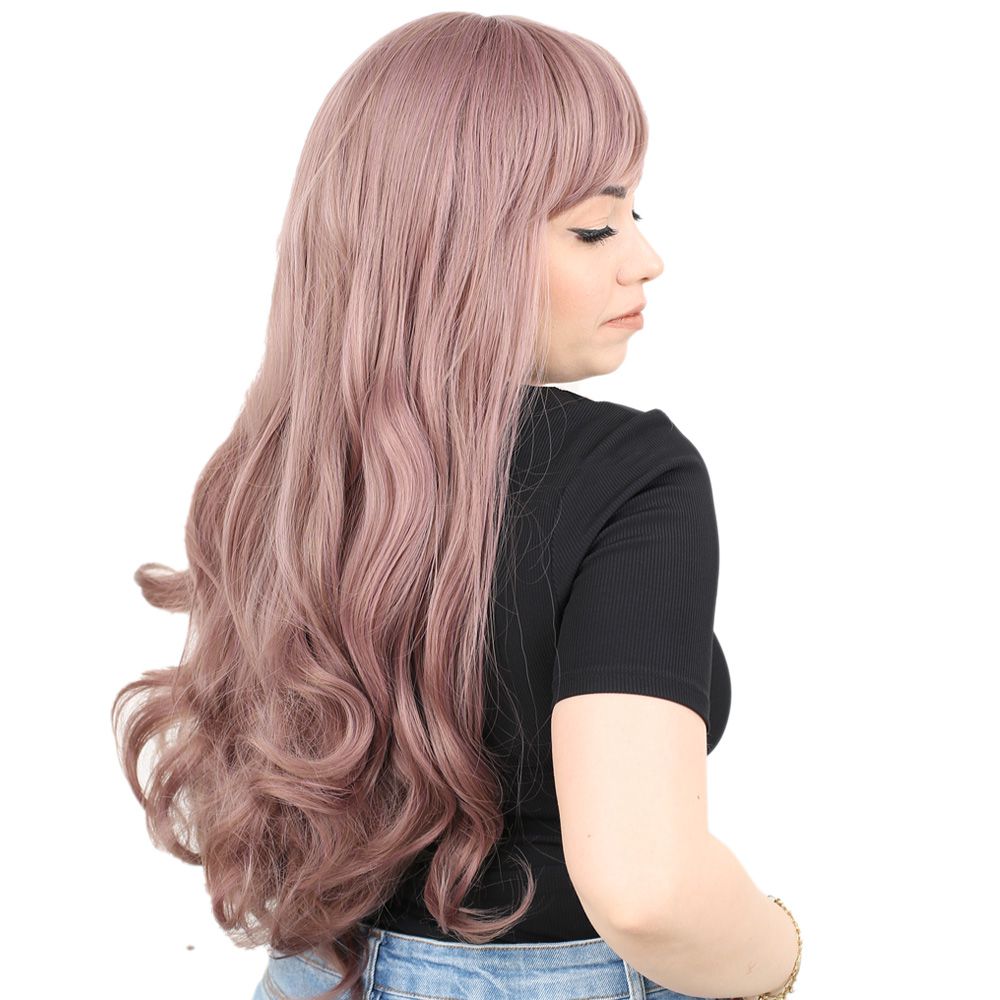 Long Wavy Kanekalon Fiber Synthetic Wig with Special Bangs / Rose Dry