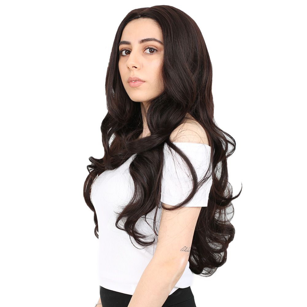 Super Dense Wavy Kanekalon Fiber Synthetic Long Bangs Wig/Dark Brown