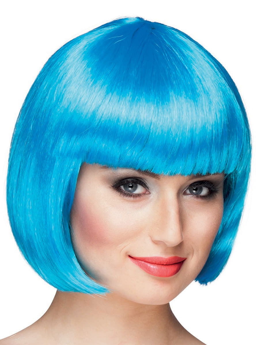 Turquoise Color Party Wig Blunt Hair