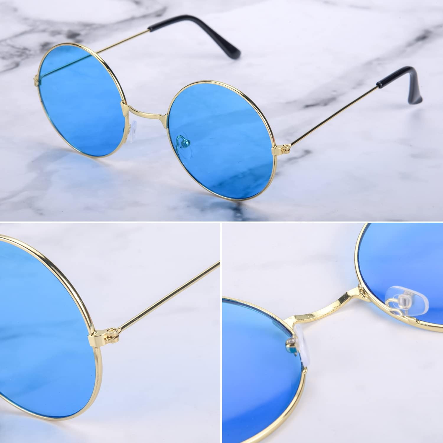 Round Glass John Lennon Style Blue Glasses with Gold Frame