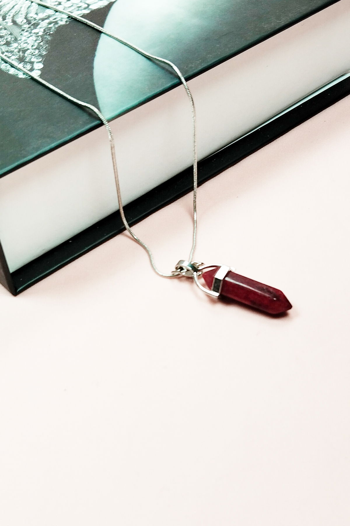 Handmade Design Necklace with Ruby Natural Stone Chain Pendant: 3.5 cm Chain: 20 cm Boxed