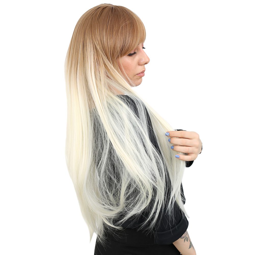 Kanekalon Fiber Synthetic Long Straight Bangs Wig / Wig with Bangs / Platinum Ombré