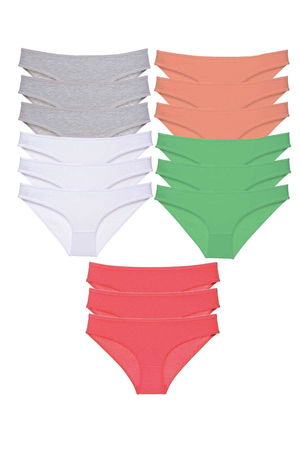 15pcs Super Eco Set Lycra Women Slip Panties Gray White Powder Green Fuchsia