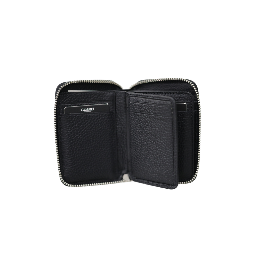 Black Leather Mini Wallet with Zipper