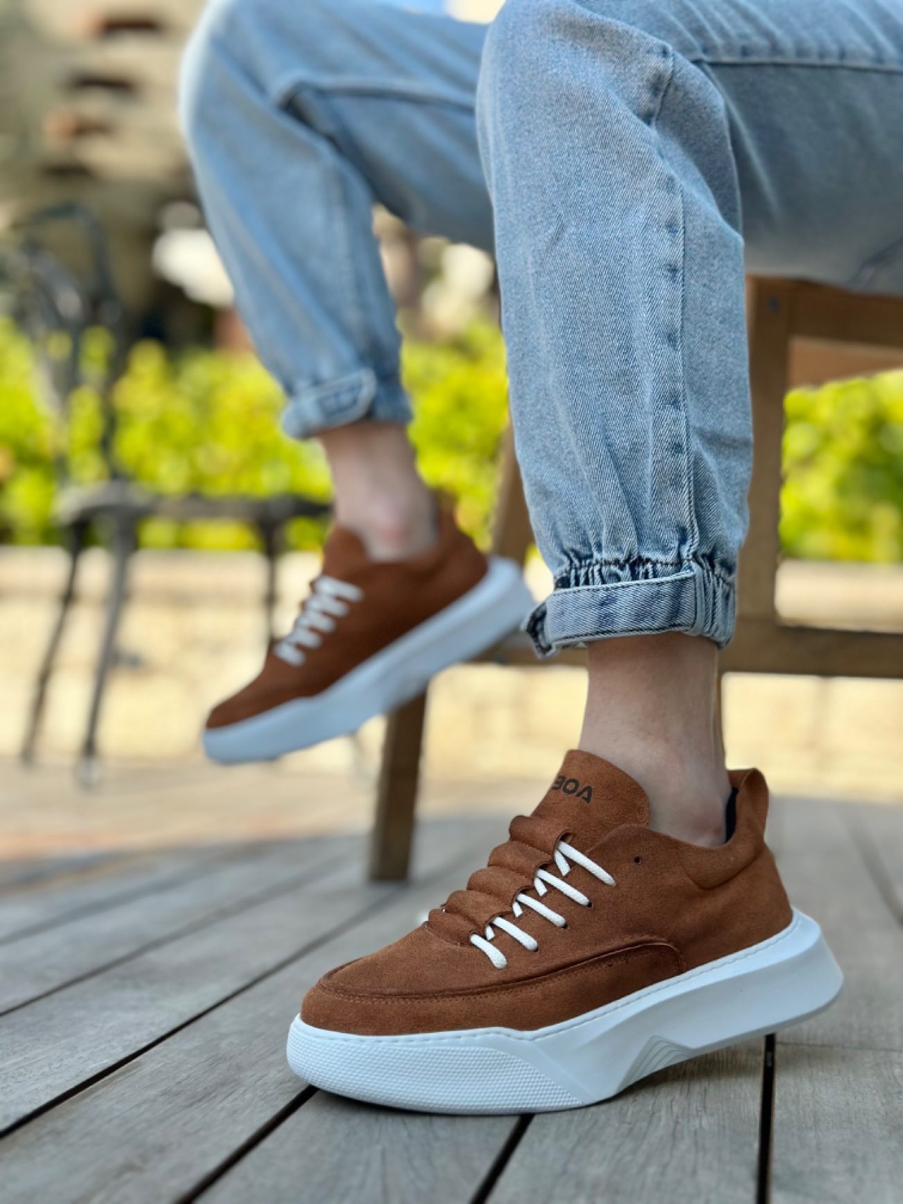 Ladder Pattern Lace-up Men's High-top Taba Suede White Sole Sneakers