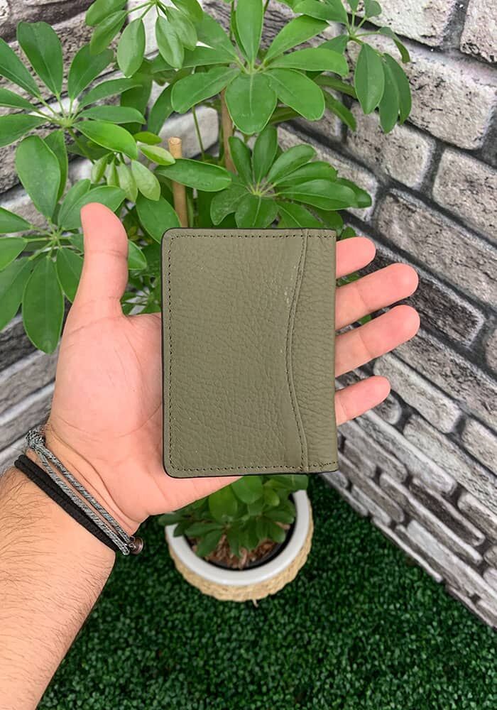 Khaki Green Leather Card Holder