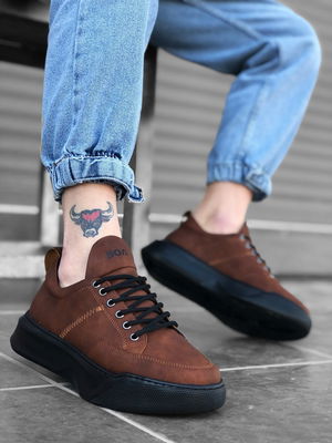 Men's High Sole Tan Sneakers with Laces