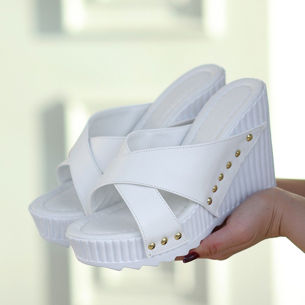 White Skin Padded Heel Slippers