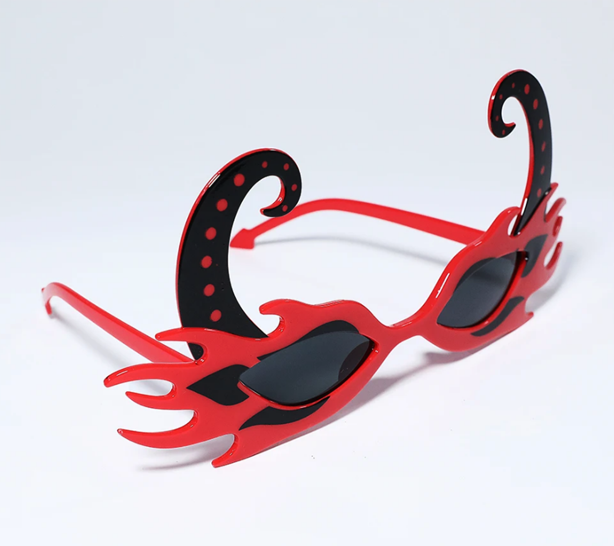 Red Color Flaming Party Goggles 21x10 cm with Black Horns