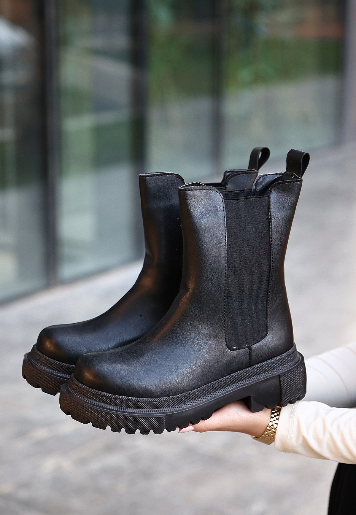 Black Skin Heeled Boots