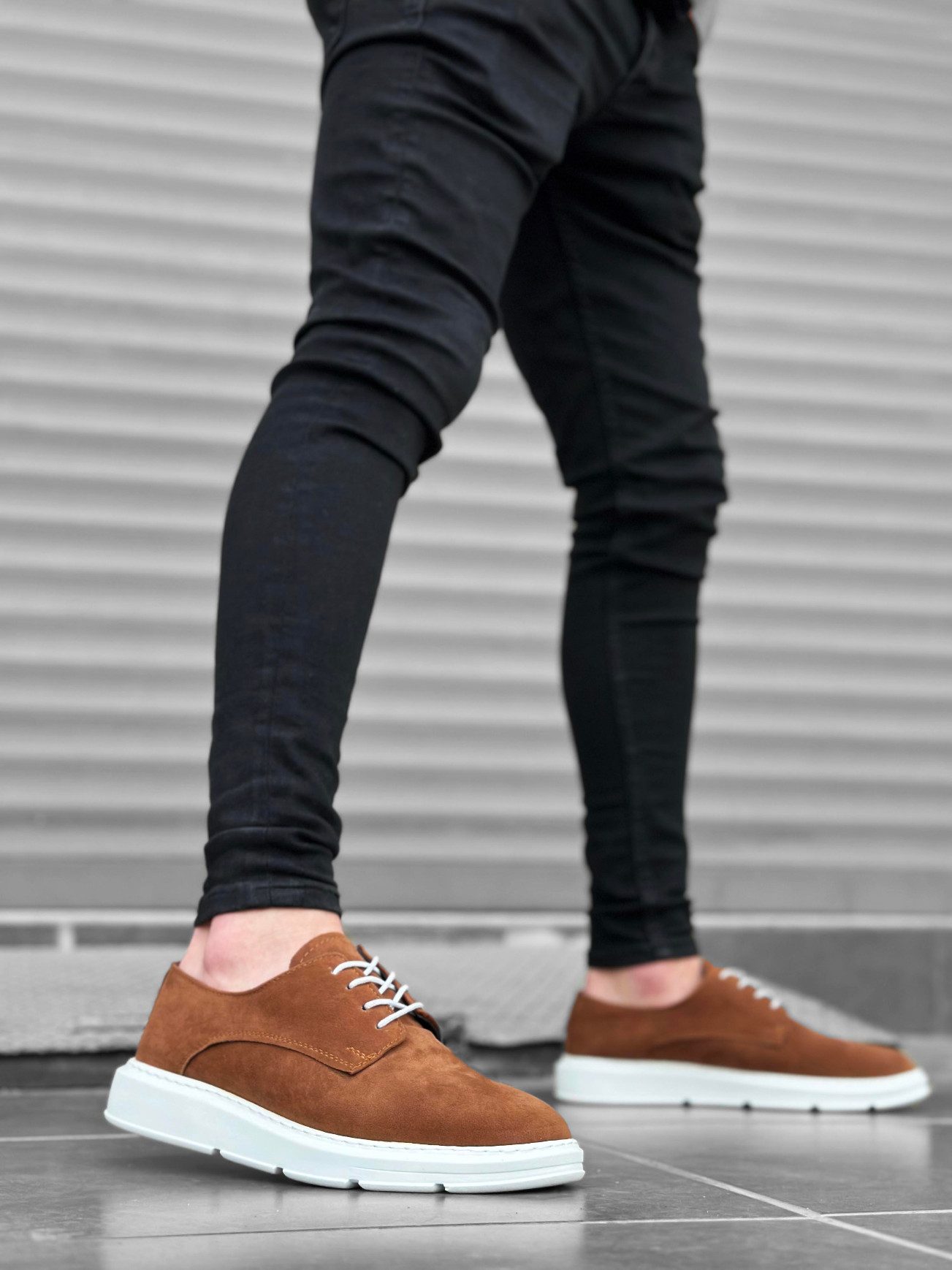 Lace-up Suede Classic Tan White High Sole Casual Men's Shoes