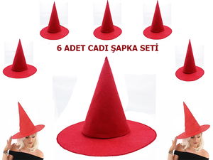 Red Color Felt Witch Hat Adult Child Compatible 6 Pcs