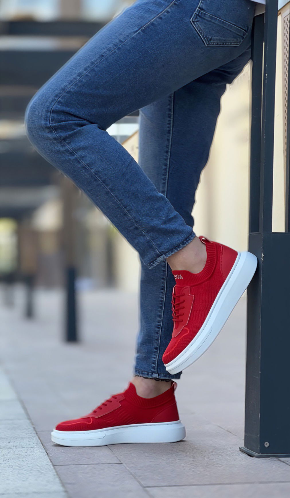 Custom Knitted Tricot Style Red White Color Sneakers