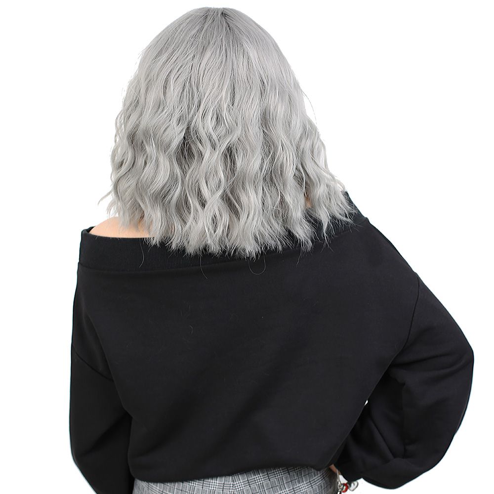 Kanekalon Fiber Synthetic Short Wavy Wig with Bangs / Light Gray