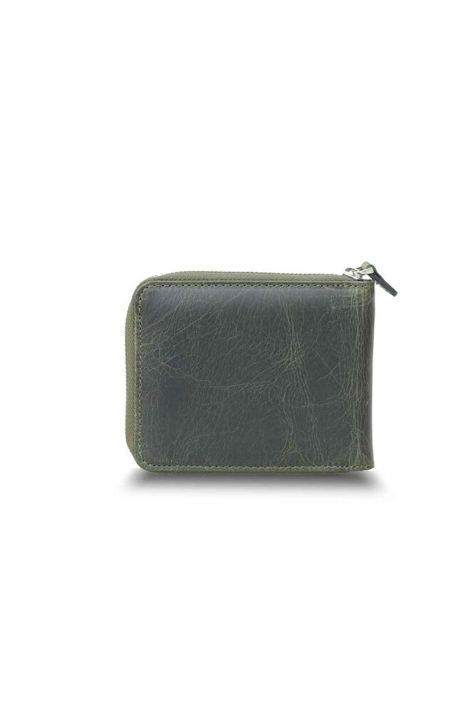 Antique Green Zippered Horizontal Mini Leather Wallet