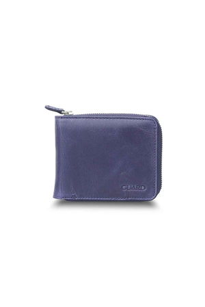 Antique Navy Blue Zipper Horizontal Mini Leather Wallet