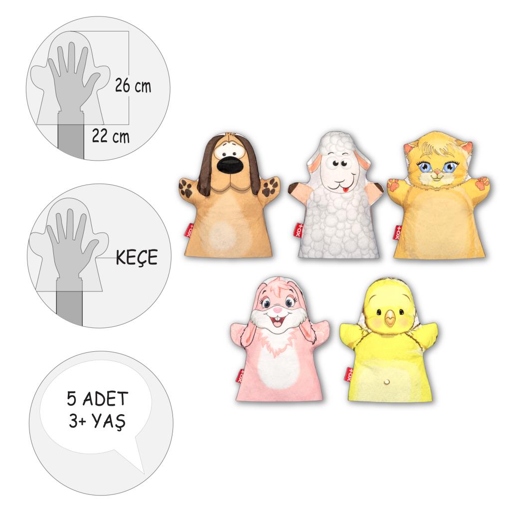 5 Piece Pets Friends Hand Puppet Set , Educational Toy