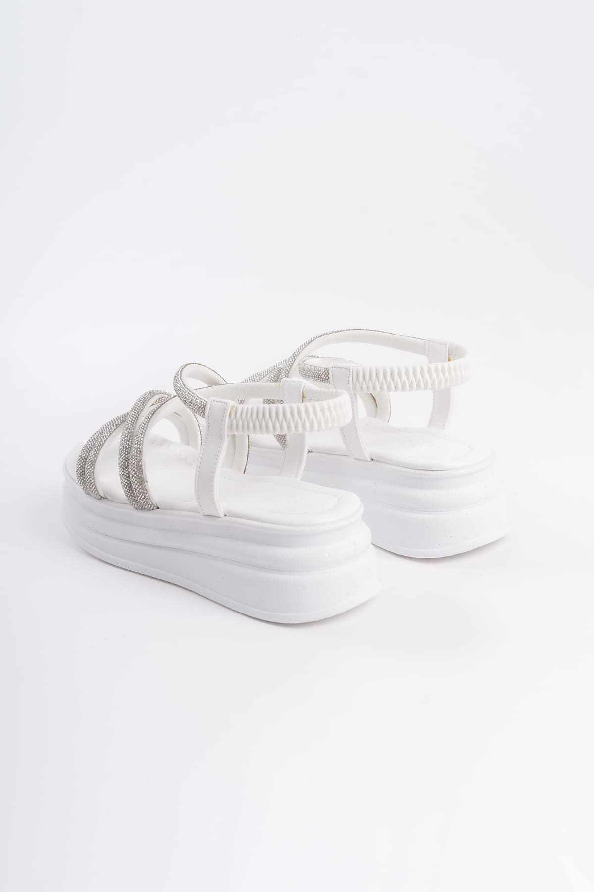 CLZ948 Rubberized Stone Stripe Orthopedic Sole Women's Sandals BT White