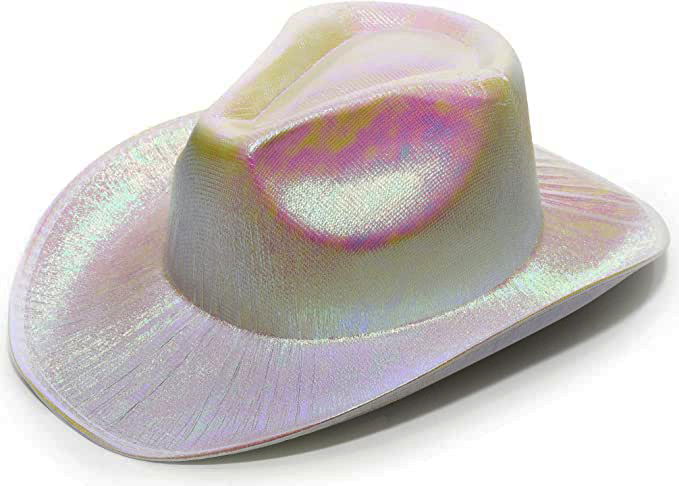 Neon Hologram Cowboy Model Party Hat White Adult 39X36X14 cm