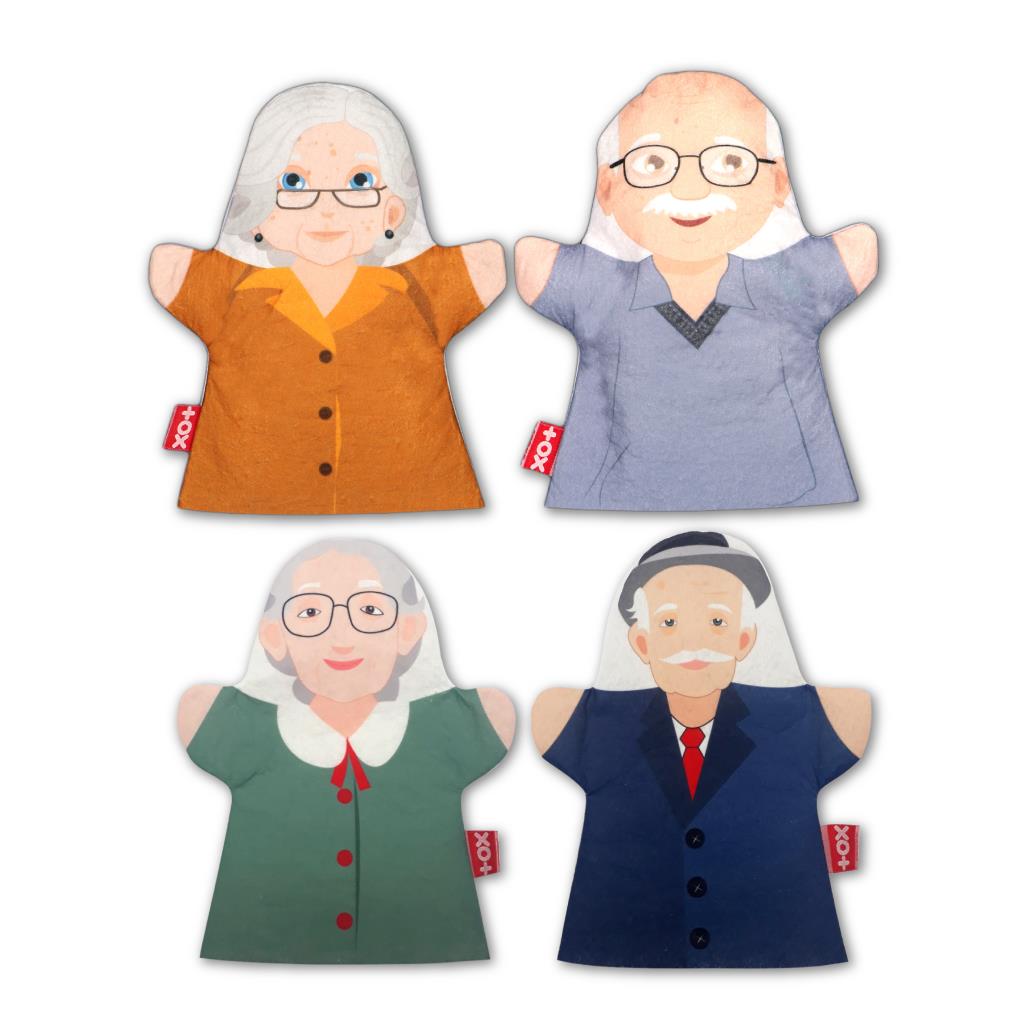 4 Piece Family Elders Hand Puppet Set , Educational Toy