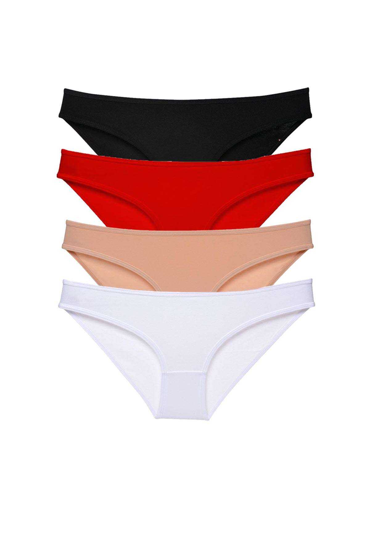 4pcs Super Eco Set Lycra Women Slip Panties Black Red Skin White