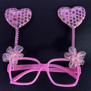 Pink Color Heart Figured Metalized Party Glasses Without Glasses