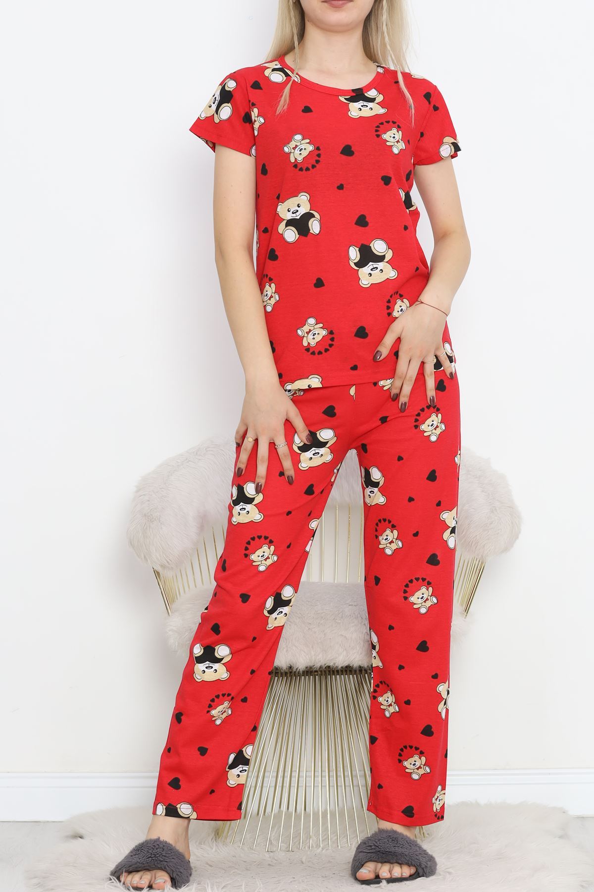 Patterned Pajama Set Red