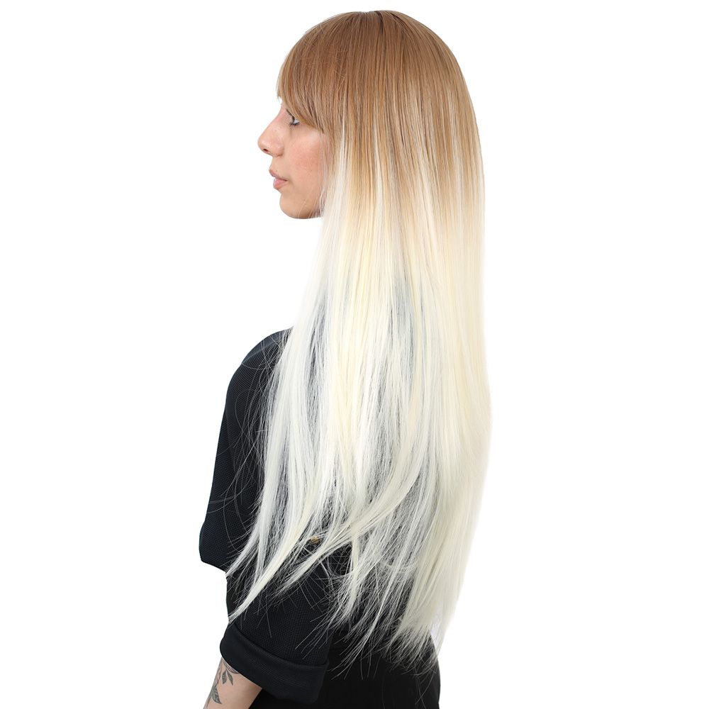 Kanekalon Fiber Synthetic Long Straight Bangs Wig / Wig with Bangs / Platinum Ombré