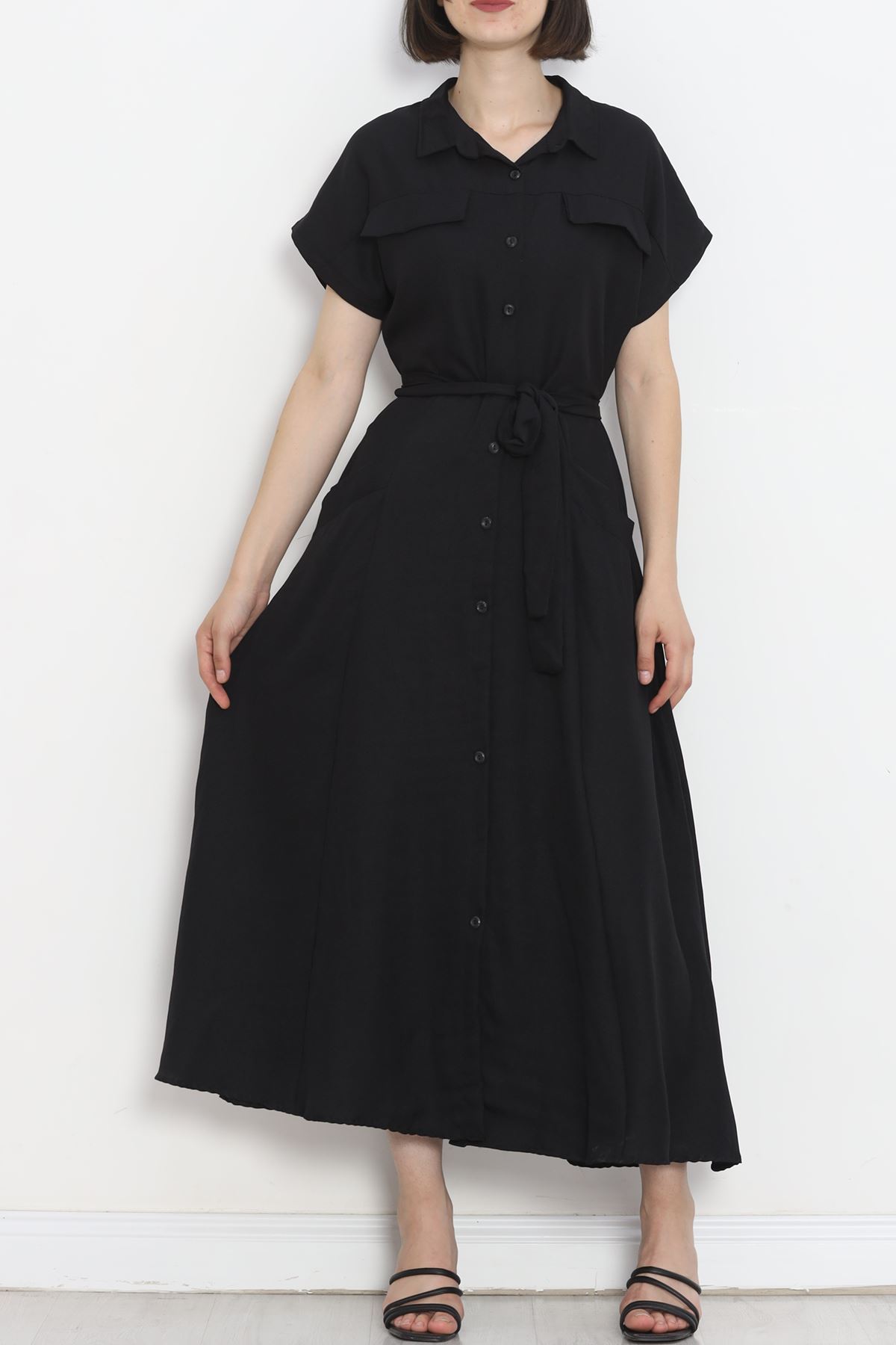 Pocket Detail Belted Dress Black