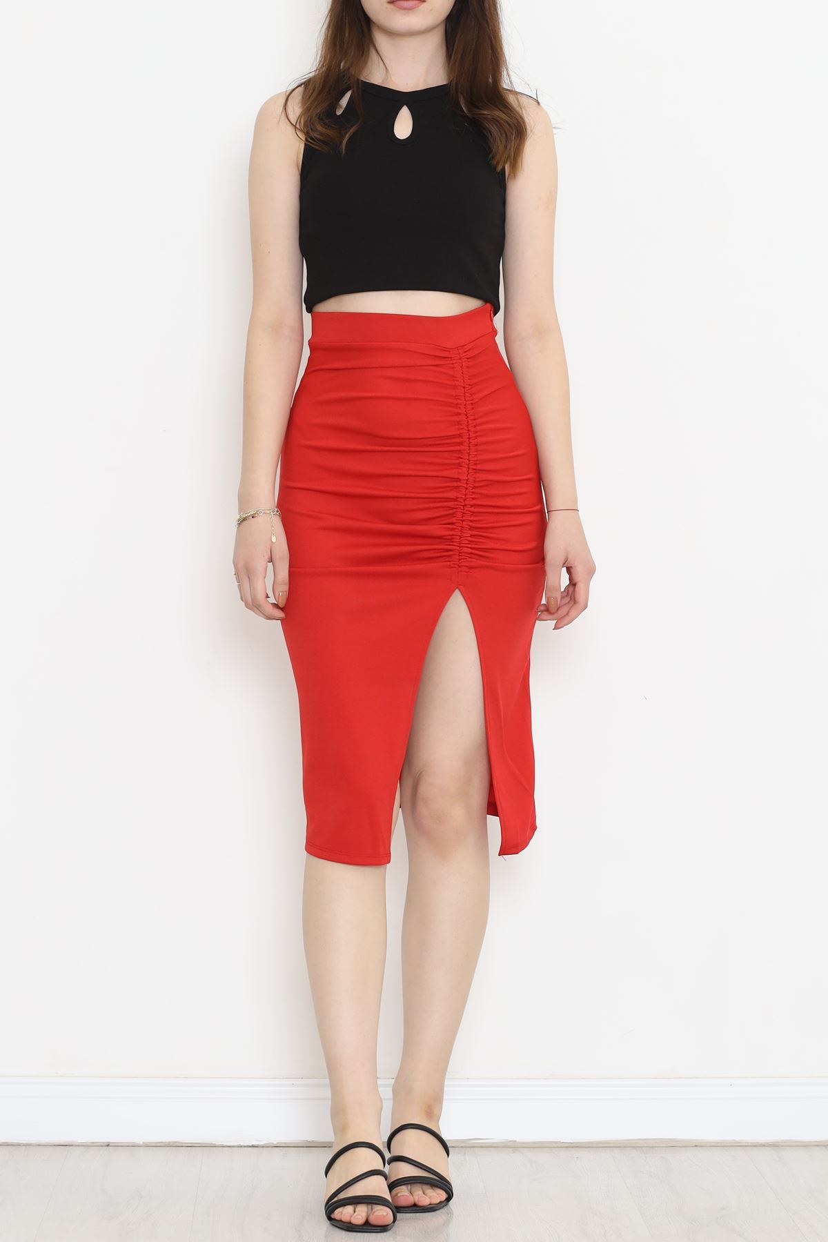 Shirred Skirt Red