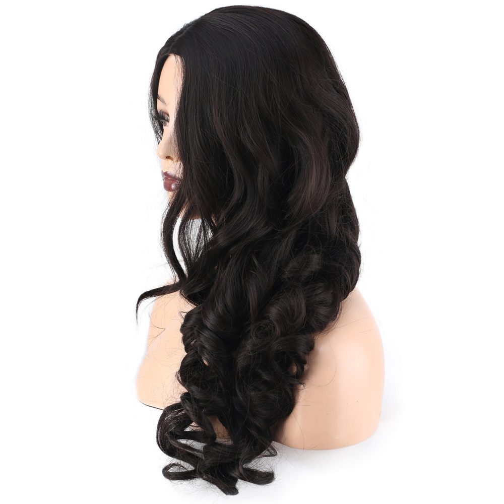 Long Kanekalon Fiber Synthetic Wig with Wavy Bangs / Chestnut