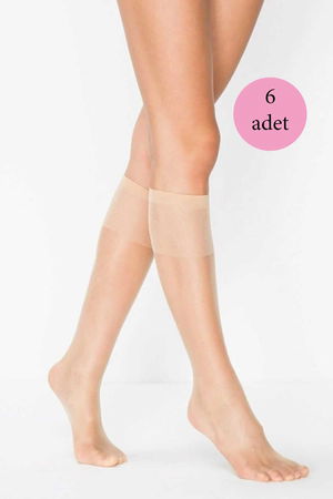 6Pcs Women's Knee High Shiny Fit 15 Denier Socks Light Skin