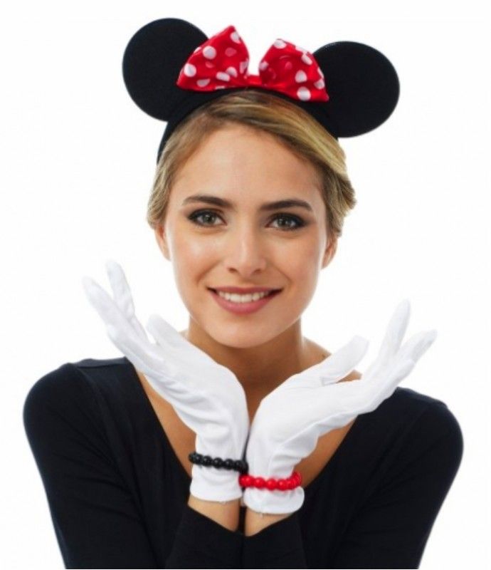 Minnie Mouse Tiara with Red Bow and White Gloves Set