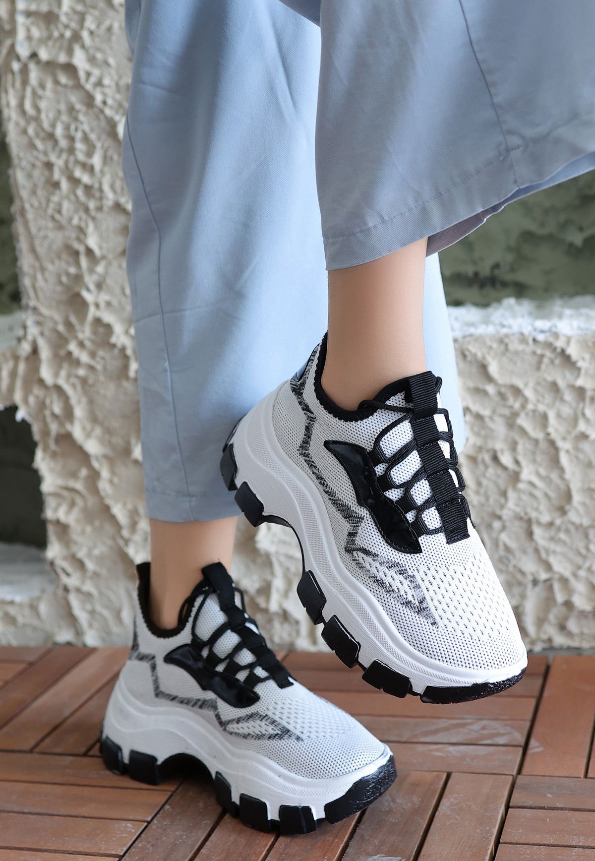 White Tricot Lace-Up Sneakers