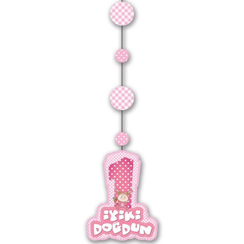 Pink Color Hanging Happy Birthday Written 1 Year Old Girl 3 Ornament Set