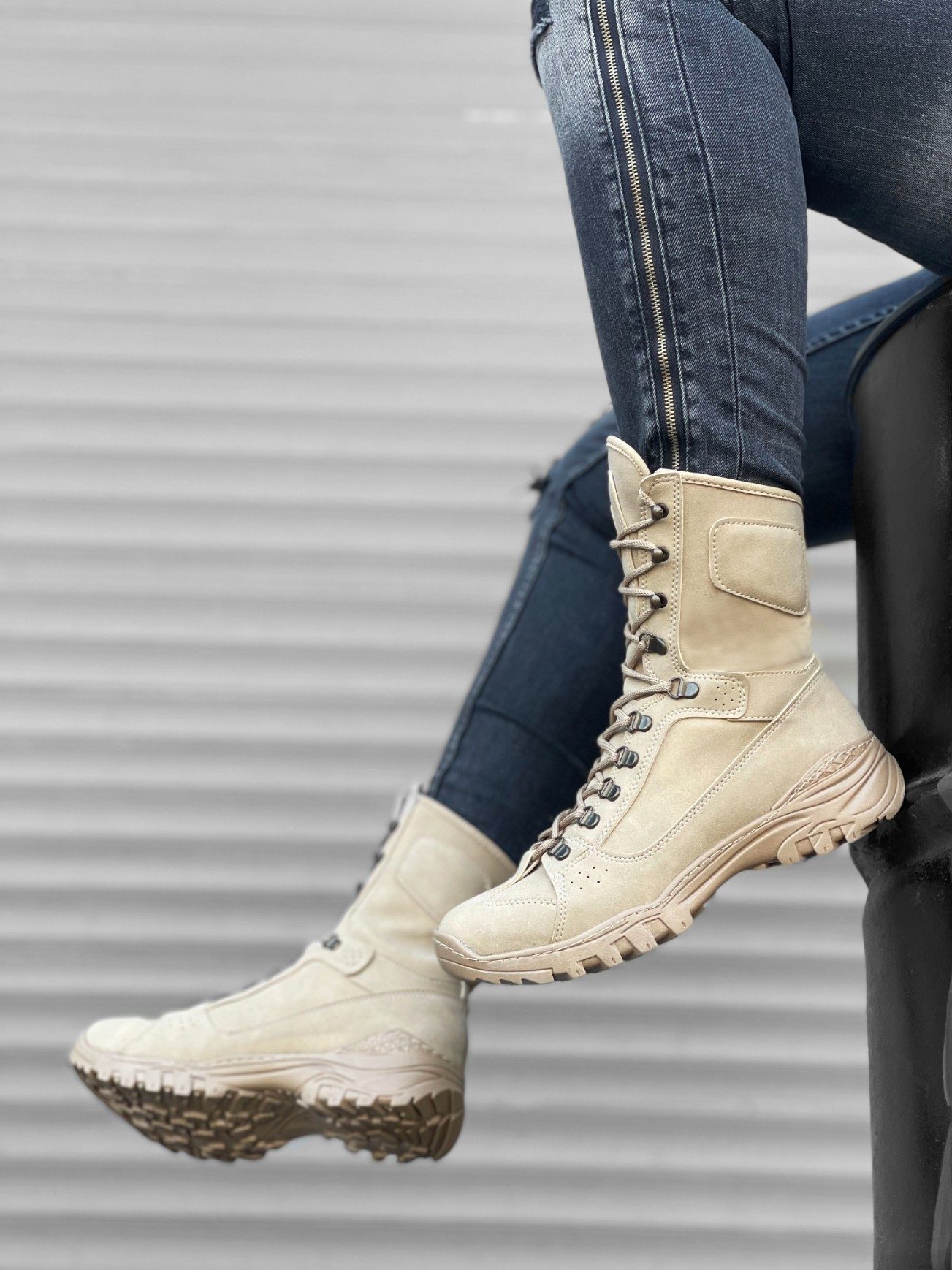 Lace-up Cream Military Postal Boots