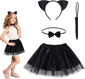 Cat Skirt Crown Tail and Bow Tie Set Black Color Child Size