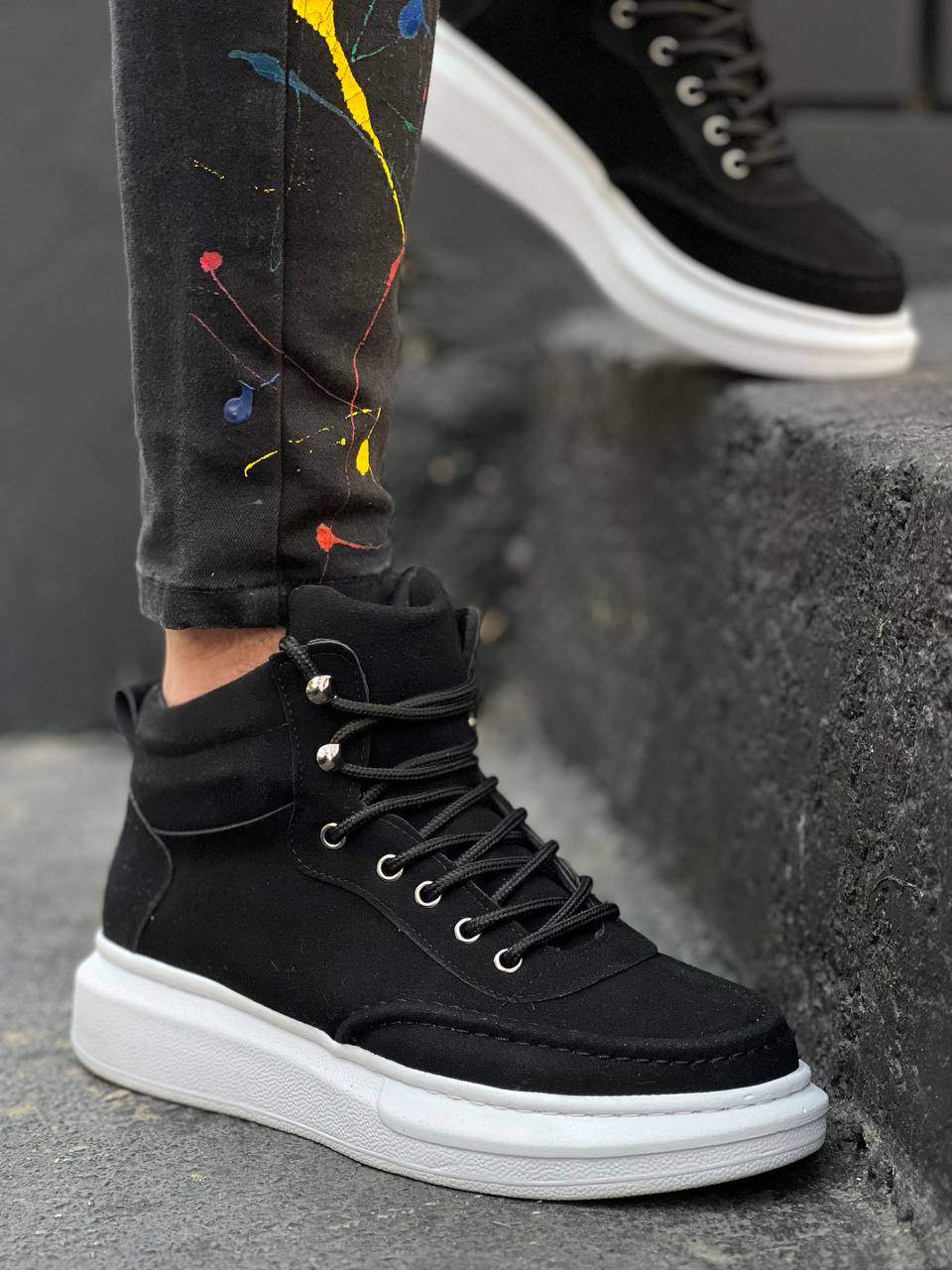 Black Suede High Sole Men's Ankle Boots