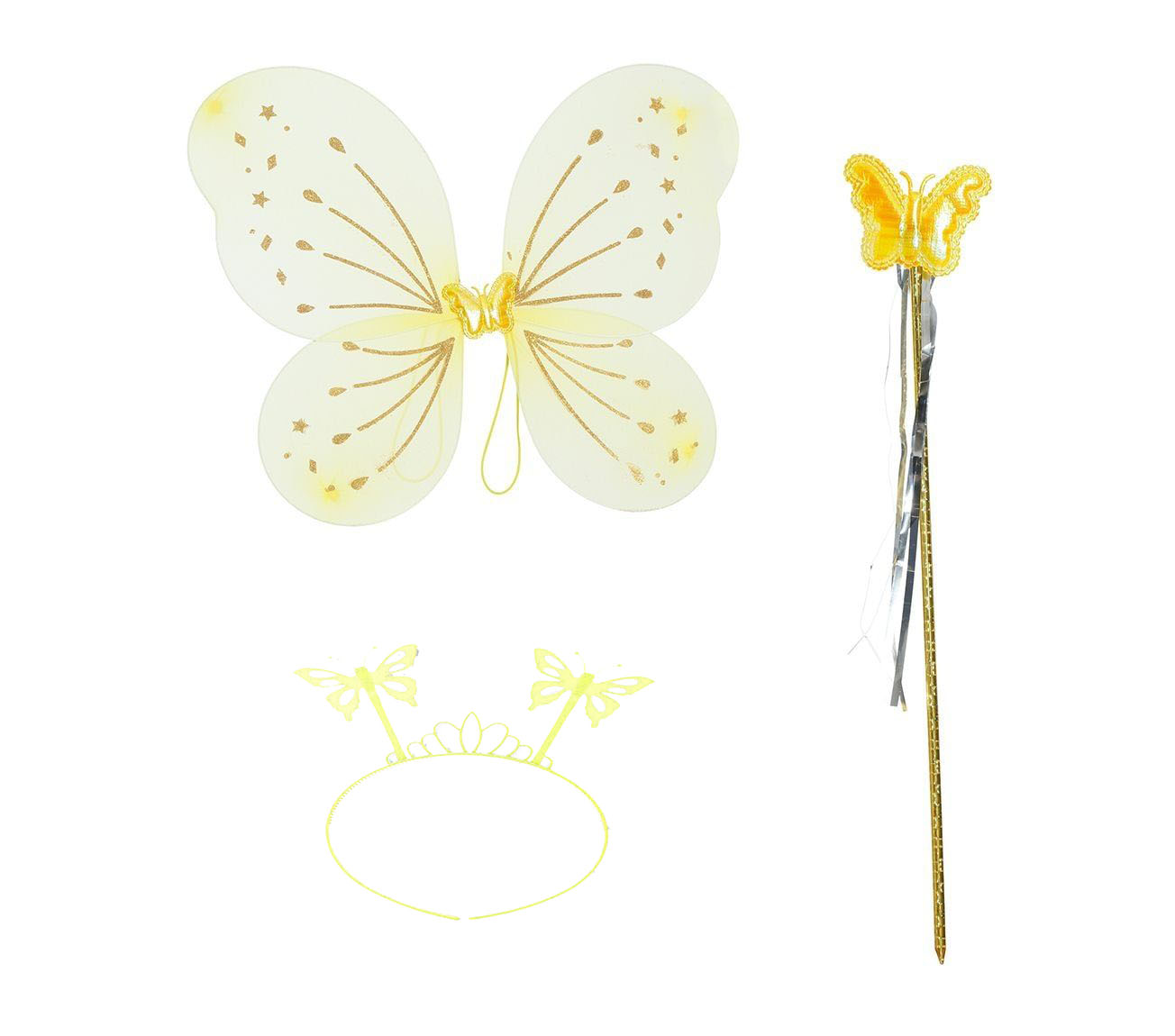 Yellow Color Butterfly Wing Crown and Bat 50x37 cm