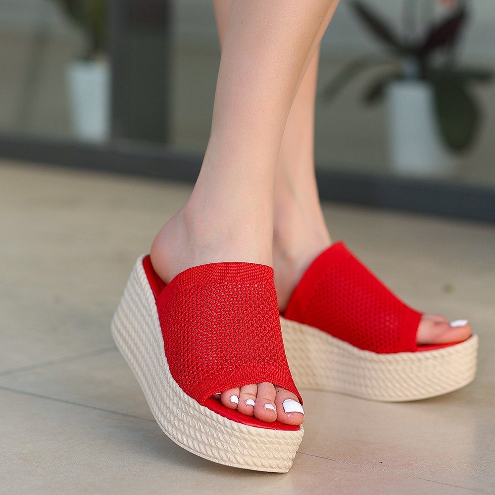 Red Tricot Filled Heel Slippers